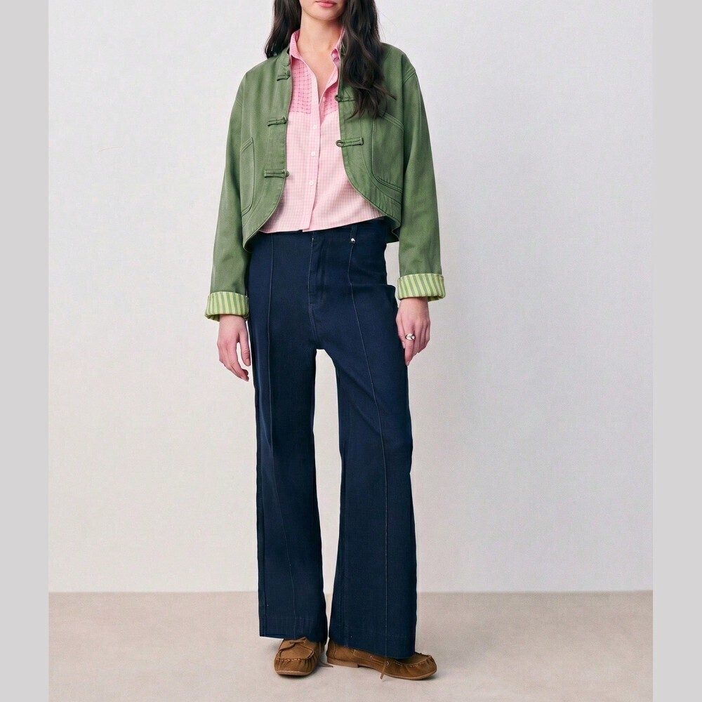 Mint Green Rounded Denim Jacket with Frog Button Toggle Closures - Picture 5 of 7